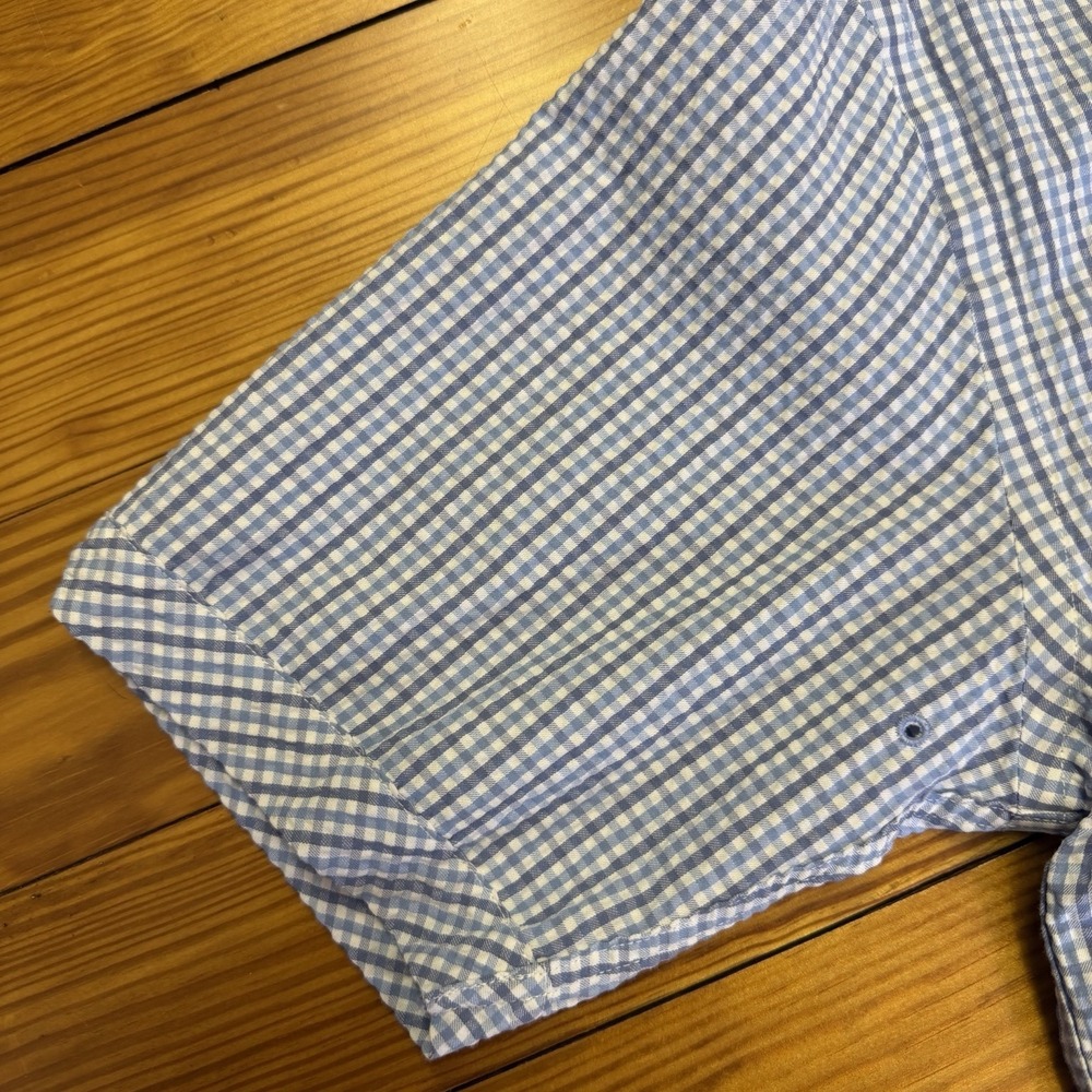 Criquet Mens Small Seersucker‎ Shirt Blue White Check Short Sleeve Vented - Picture 5 of 11